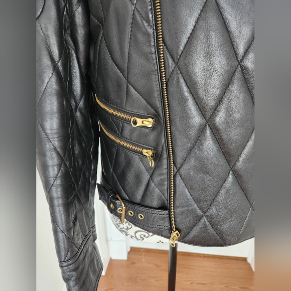 Black Quilted Real Leather Jacket Size M - Picture 9 of 11